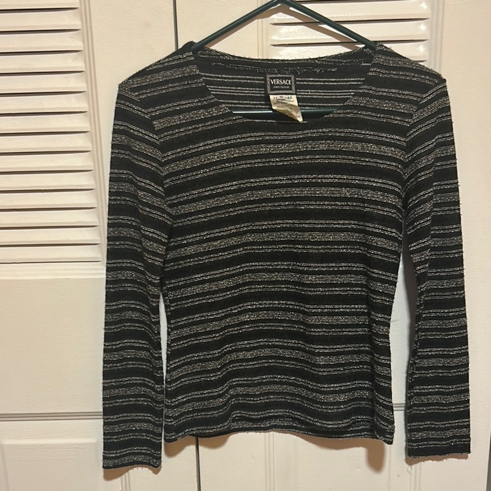 Versace Black Striped Long Sleeve vintage Tee